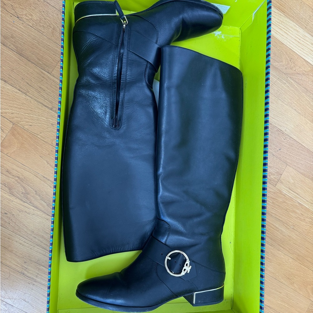 Tory Burch Black Leather Knee-High Boots